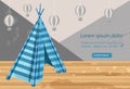 Camp tent hovel Vector. Tent-hut for children s games.Element for graphic design. Blue color hut. Abstract air balloons on