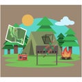 Camp from the tent. illustration. Travel, vacation, relaxation, nature