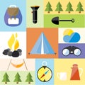 Camp Tent Set Icon Adventure Hike Forest Travel