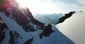 Camp from tents on the pass, height 4050 m. Dawn in the mountains. Drone footage.