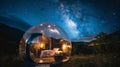 Camp under the stars in a specially designed transparent bubble tent providing a 360degree view of the celestial bodies Royalty Free Stock Photo