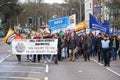 Campaigners march through Brighton, UK in protest against the planned cuts to public sector services. The march was organised by B