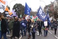 Campaigners march through Brighton, UK in protest against the planned cuts to public sector services. The march was organised by B