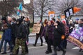 Campaigners march through Brighton, UK in protest against the planned cuts to public sector services. The march was organised by B