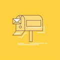 campaigns, email, marketing, newsletter, mail Flat Line Filled Icon. Beautiful Logo button over yellow background for UI and UX, Royalty Free Stock Photo