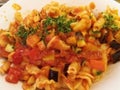 Campanelle pasta with vegetables Royalty Free Stock Photo