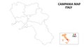 Campania Map. State and district map of Campania. Political map of Campania with outline and black and white design