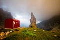 The Campanile di Val Montanaia is a rock tower surrounded by the mountains in Friuli, Italy Royalty Free Stock Photo