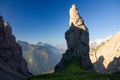 The Campanile di Val Montanaia is a rock tower surrounded by the mountains in Friuli, Italy Royalty Free Stock Photo