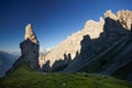 The Campanile di Val Montanaia is a rock tower surrounded by the mountains in Friuli, Italy Royalty Free Stock Photo