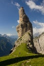 The Campanile di Val Montanaia is a rock tower surrounded by the mountains in Friuli, Italy Royalty Free Stock Photo