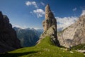 The Campanile di Val Montanaia is a rock tower surrounded by the mountains in Friuli, Italy Royalty Free Stock Photo