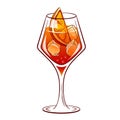 Campari spritz cocktail in glass with ice and slice of orange. Summer Italian aperitif. Retro illustration for bar menu Royalty Free Stock Photo