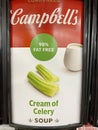 Campbells soup labels on a retail store gravity feeder Celery