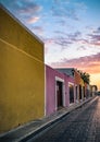 Street of Campeche at dusk with beautiful colorful sky. Royalty Free Stock Photo