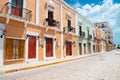 Campeche, Mexico. Beautiful and colorful colonial facades in the downtown of Campeche