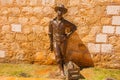 CAMPECHE, MEXICO: Bronze statue fisherman on the city wall of San Francisco de Campeche