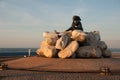 CAMPECHE, MEXICO:Statue of a Woman sitting on the rocks. Sculpture on the waterfront San Francisco de Campeche.