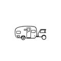 Camper trip hand drawn outline doodle icon. Royalty Free Stock Photo