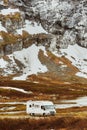 Camper car in norwegian mountains