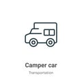 Camper car outline vector icon. Thin line black camper car icon, flat vector simple element illustration from editable Royalty Free Stock Photo