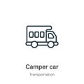 Camper car outline vector icon. Thin line black camper car icon, flat vector simple element illustration from editable Royalty Free Stock Photo