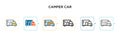 Camper car vector icon in 6 different modern styles. Black, two colored camper car icons designed in filled, outline, line and Royalty Free Stock Photo