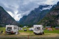 Camper cars at beautiful mountain landscape of Eidfjord, Norway Royalty Free Stock Photo