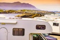 Camper cars rest stop area at Atlantic road Royalty Free Stock Photo