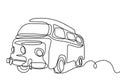 Camper continuous line drawing. A camping car for traveling isolated on white background. The concept of moving in a motorhome,