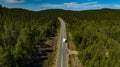 Camper driving in middle of forests of Inari, La