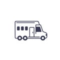 camper icon, camping van or RV car on white