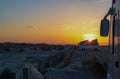 Camper life on the beach. Van\'s camp out on the vast sandy beach