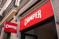 Camper logo on Camper store. Camper is a spanish footwear company