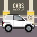 Camper mockup car vehicle in parking zone icon