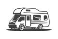 Camper motorhome road trip RV transportation van truck family vacation isometric vintage icon vector