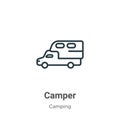 Camper outline vector icon. Thin line black camper icon, flat vector simple element illustration from editable camping concept Royalty Free Stock Photo