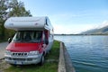 Camper parked near Lake Pamvotida in Ioannina