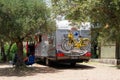 Camper parked in an olive grove in the Greek countryside