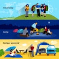 Camper People Banners Set Royalty Free Stock Photo