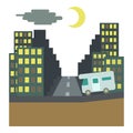 Camper rides at night in city concept, flat style