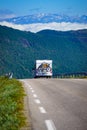 Camper on road  5 JULY 2018  Vikafjellet Norway Royalty Free Stock Photo