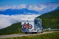 Camper on road, 5 JULY 2018, Vikafjellet Norway Royalty Free Stock Photo