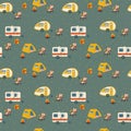 Camper RV pattern on wheels. Cartoon background with a road trailer for a house. A vehicle, camping cars-vans, a mobile