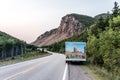 Camper RV truck parked Cape Breton Island Coast highway road scenic Cabot Trail route Nova Scotia Highlands Canada Royalty Free Stock Photo