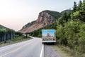 Camper RV truck parked Cape Breton Island Coast highway road scenic Cabot Trail route Nova Scotia Highlands Canada Royalty Free Stock Photo