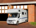 Camper touring van in garage