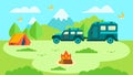 Camper Trailer in Forest Family Trip Card Design