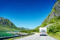 Camper trailer on road Royalty Free Stock Photo