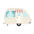 Camper, travel mobile home or retro caravan trailer. Car for travel, caravanning, camping, hiking and motorhomes. Flat vector Royalty Free Stock Photo